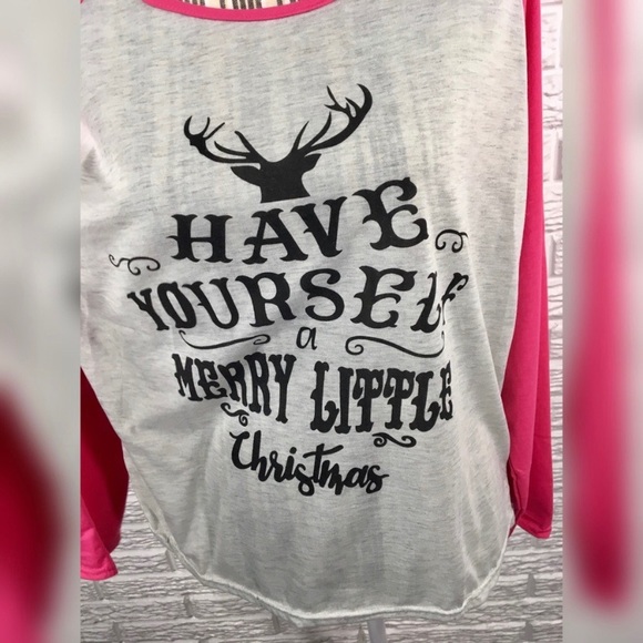 5/$25 Pink and Cream Christmas Raglan Baseball Tee - Picture 4 of 7
